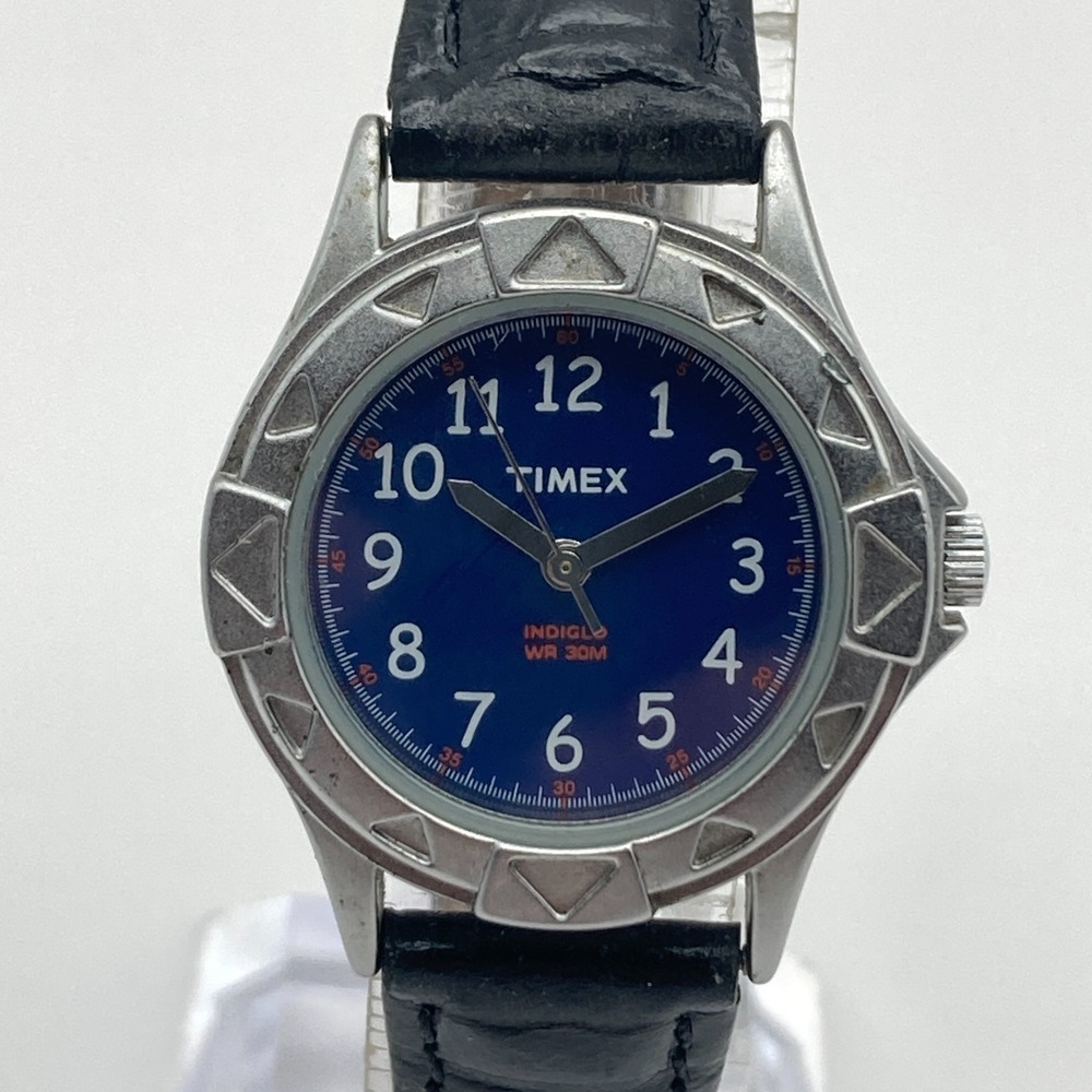 Vintage Timex Watch Women 28mm Silver Tone Indiglo Blue Dial WR New Battery 2005